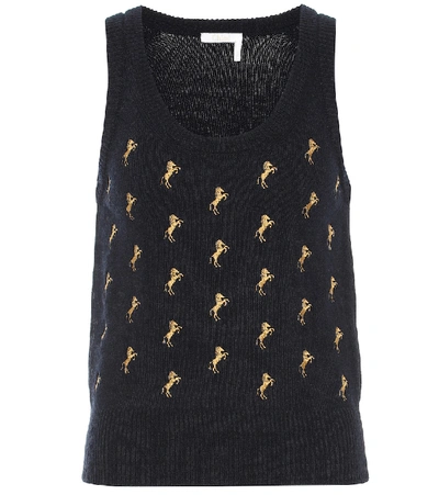 Shop Chloé Embroidered Wool Vest In Blue