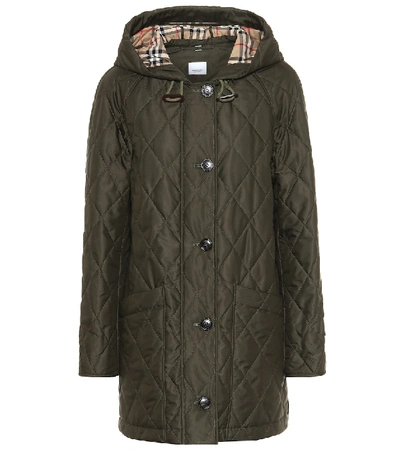 Shop Burberry Quilted Technical Twill Parka In Green