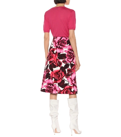 Shop Prada Floral Cotton-poplin Skirt In Pink