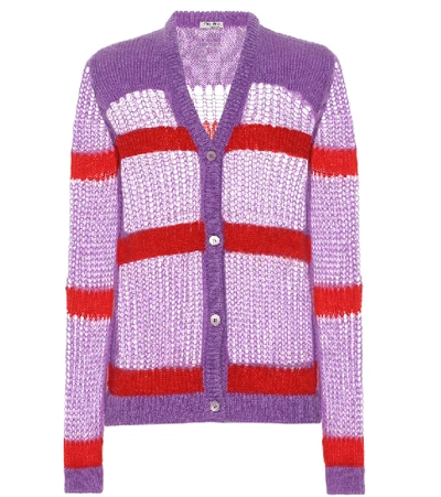 Shop Miu Miu Mohair And Wool-blend Cardigan In Purple