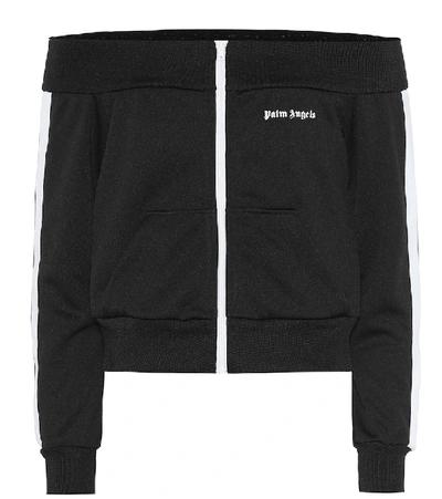 Shop Palm Angels Off-the-shoulder Track Jacket In Black