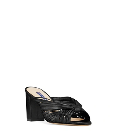 Shop Stuart Weitzman The Payton Sandal In Black Textured Metallic Leather