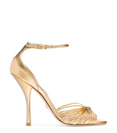 Shop Stuart Weitzman The Paulette Sandal In Gold Textured Metallic Leather