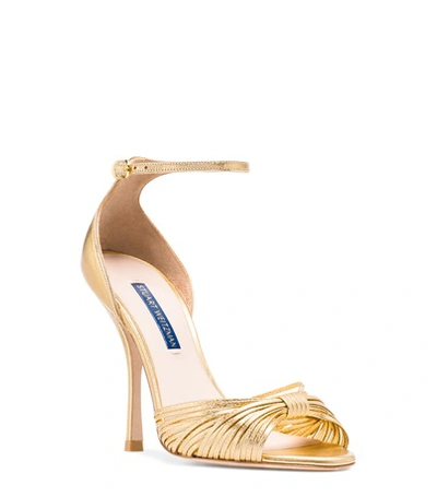 Shop Stuart Weitzman The Paulette Sandal In Gold Textured Metallic Leather