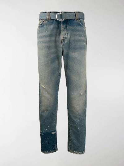 Shop Off-white Distressed Straight-leg Jeans In Blue