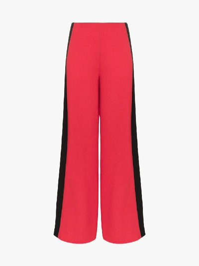 Shop Roland Mouret Cumberland Wide Leg Striped Trousers In Red