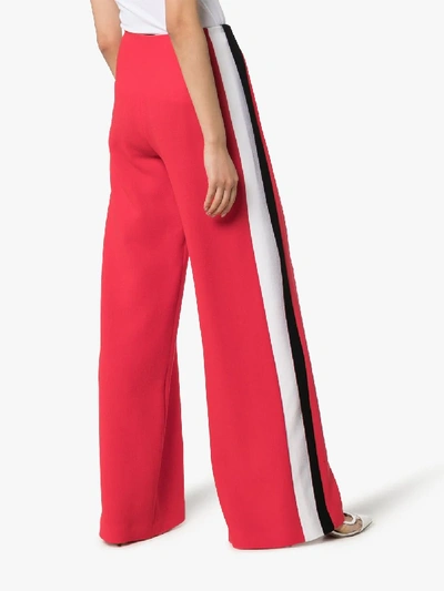 Shop Roland Mouret Cumberland Wide Leg Striped Trousers In Red