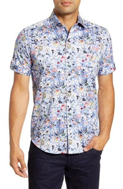 Shop Robert Graham Greene Regular Fit Floral Short Sleeve Button-up Sport Shirt In Blue