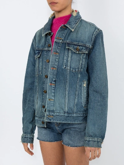 Shop Saint Laurent Frayed Collar Denim Jacket In Blue