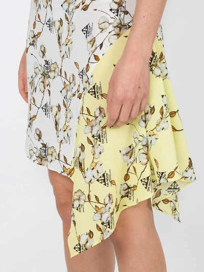 Shop Off-white Asymmetric Cotton Flower Print Dress Multicolor