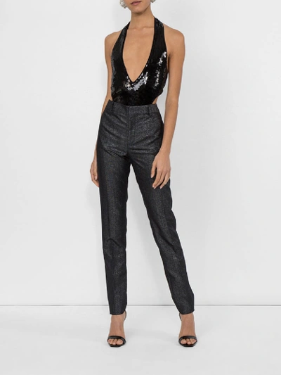 Shop Saint Laurent Sequin-embellished Bodysuit In Black