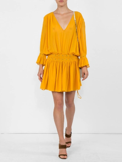 Shop Saint Laurent Studded Georgette Dress In Yellow