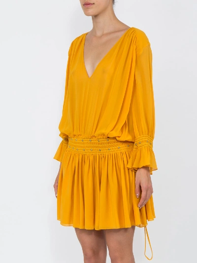 Shop Saint Laurent Studded Georgette Dress In Yellow