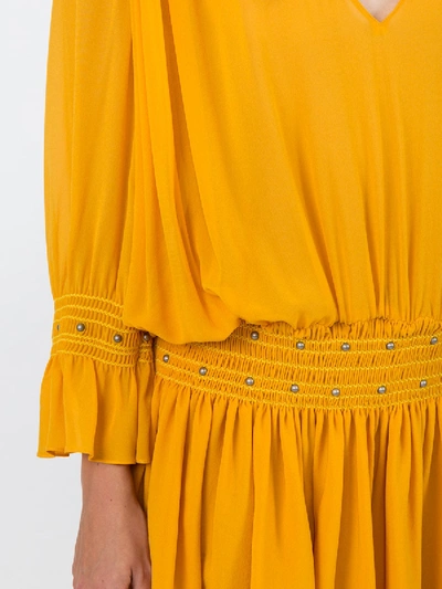 Shop Saint Laurent Studded Georgette Dress In Yellow