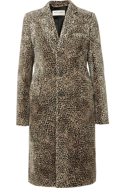 Shop Saint Laurent Leopard-print Jacquard Coat In Beige