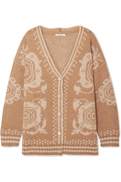 Shop Mes Demoiselles Grosella Oversized Mohair-blend Intarsia Cardigan In Camel