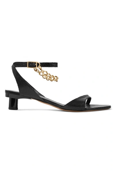 Shop Tibi Nathan Chain-embellished Snake-effect Leather Sandals In Black