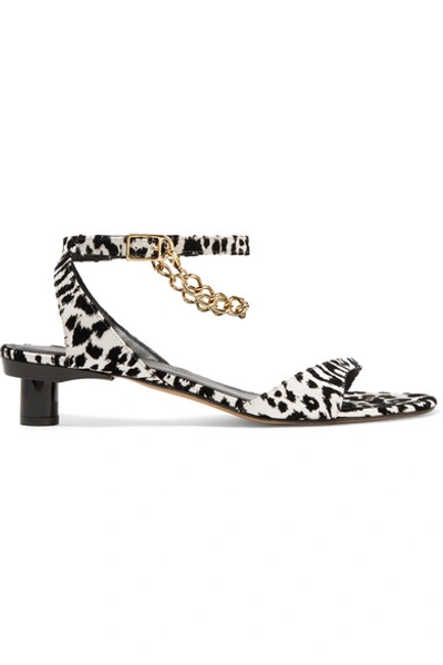 Shop Tibi Nathan Chain-embellished Leopard-flocked Satin Sandals In White