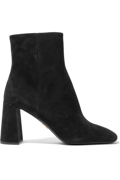 Shop Prada 85 Suede Ankle Boots In Black