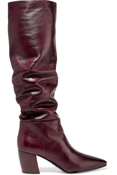 burgundy knee high boots leather