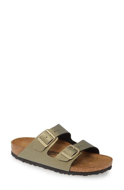 Shop Birkenstock Arizona Icy Metallic Slide Sandal In Icy Metallic Stone Gold