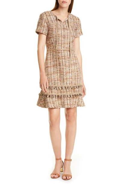 Shop Tory Burch Tie Neck Tweed Dress In Ribbon Basket Weave Tweed