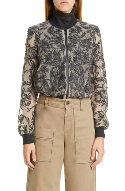 Shop Brunello Cucinelli Paillette Embroidered Silk Bomber Jacket In Walnut