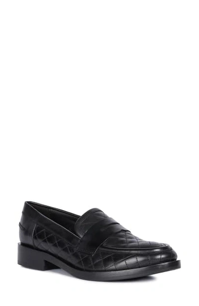 Shop Geox Brogue Quilted Loafer In Black Nappa Leather