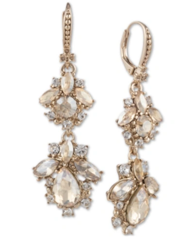 Shop Marchesa Crystal Cluster Double Drop Earrings In Gold