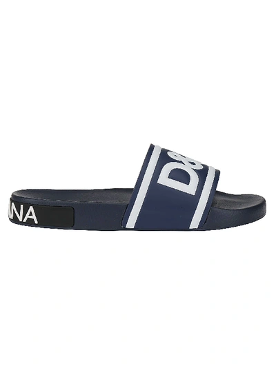 Shop Dolce & Gabbana Stbarth Sliders In Bluette/bianco