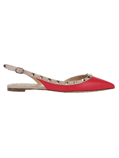 Shop Valentino Slingback Rockstud Ballerinas In Rouge/poudre