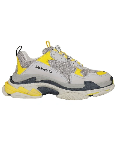 Shop Balenciaga Triple S Sneakers In Yellow/grey/white