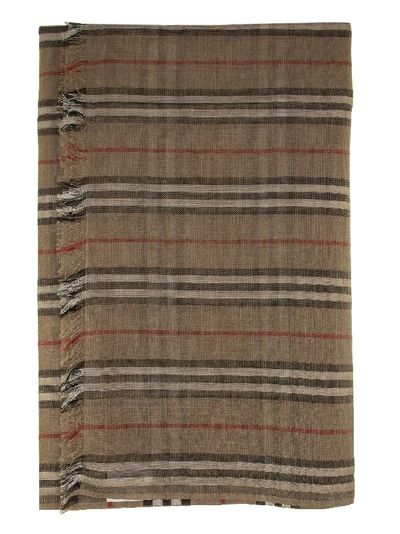 Shop Burberry Icon Stripe And Vintage Check Wool Silk Scarf In Archive Beige