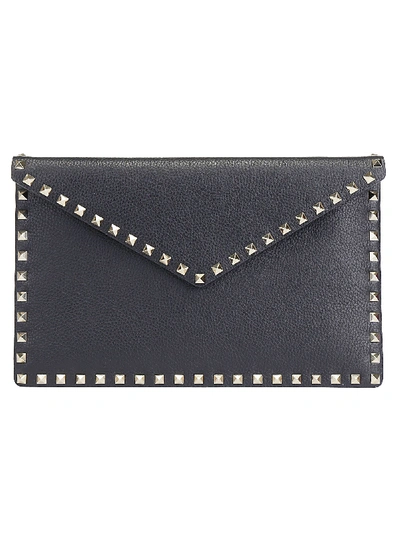 Valentino Rockstud Leather Envelope Pouch - Black In Nero