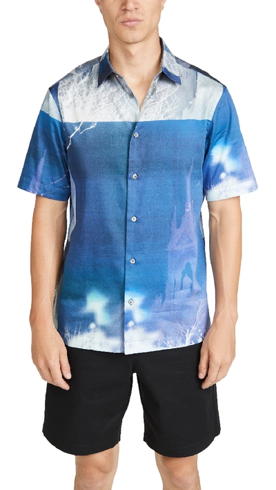 Shop Paul Smith London Print Short Sleeve Shirt In Blue