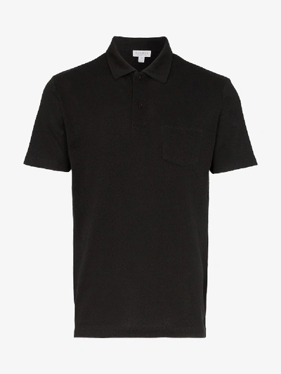 Shop Sunspel Riviera Cotton Polo Shirt In Black