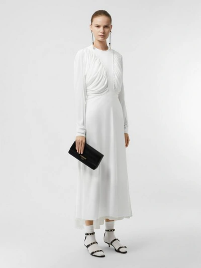 Shop Burberry Ruched Panel Jersey Gown In White
