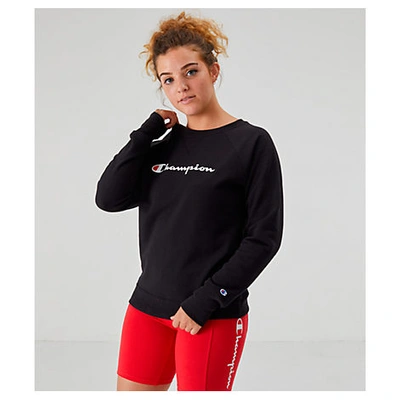 Shop Champion Women's Powerblend Script Logo Crew Sweatshirt In Black