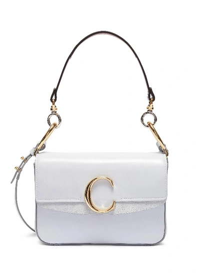 Shop Chloé ' C' Suede Panel Small Leather Bag In Light Cloud