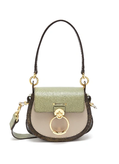 Shop Chloé 'tess' Ring Lizard Embossed Panel Small Leather Saddle Bag In Antique Green / Lizard Embossed