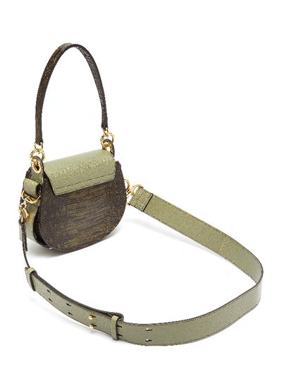 Shop Chloé 'tess' Ring Lizard Embossed Panel Small Leather Saddle Bag In Antique Green / Lizard Embossed