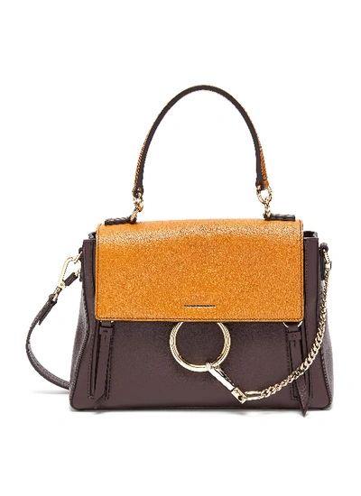 Shop Chloé "faye Day' Colourblock Mini Leather Shoulder Bag In Brown / Purple