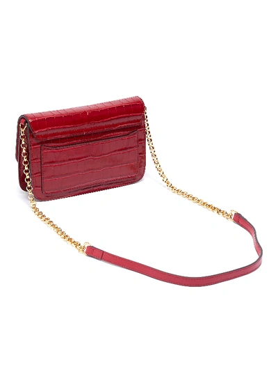 Shop Chloé ' C' Suede Panel Croc Embossed Leather Clutch In Dusky Red / Croc-embossed