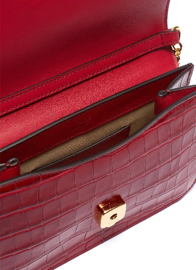 Shop Chloé ' C' Suede Panel Croc Embossed Leather Clutch In Dusky Red / Croc-embossed