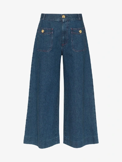 Shop Gucci High-waisted Denim Culottes In Blue