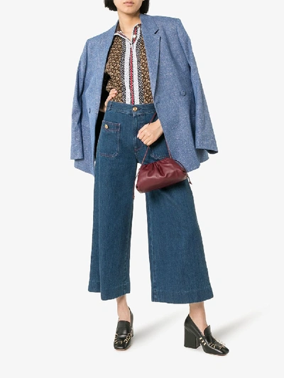 Shop Gucci High-waisted Denim Culottes In Blue