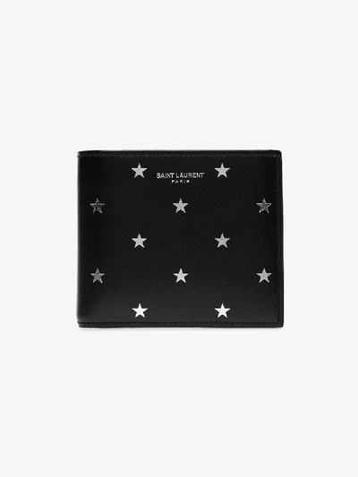 Shop Saint Laurent Black Star Print Leather Bifold Wallet