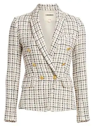 L Agence Kenzie Double-breasted Tweed Blazer In White | ModeSens