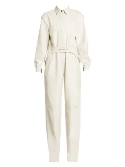 Shop Off-white Leather Racing Jumpsuit In Beige