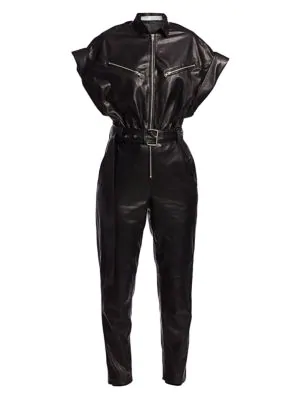 Iro Moreno Short-sleeve Leather Jumpsuit In Black | ModeSens